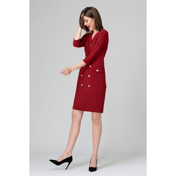 Elegant Wear to Work Office Business 3/4 Sleeve Buttons Red Blazer Dress XXL NWT - Picture 4 of 14